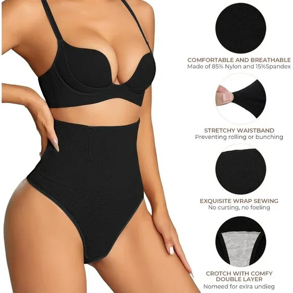 Women's Black Mid Waisted Tummy Control Shapewear Underwear Seamless Body Shaper - Picture 3 of 6